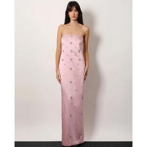 NWT $1098 Elise Blush Pink Satin Crystal Beaded Dress Gown Cocktail XS Rare